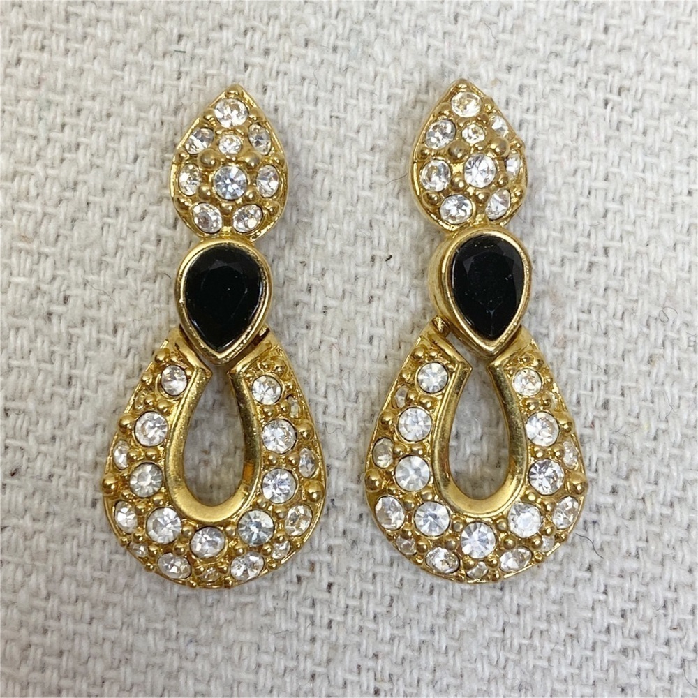 Vintage Signed gold tone Swarovski Crystal Drop Earrings